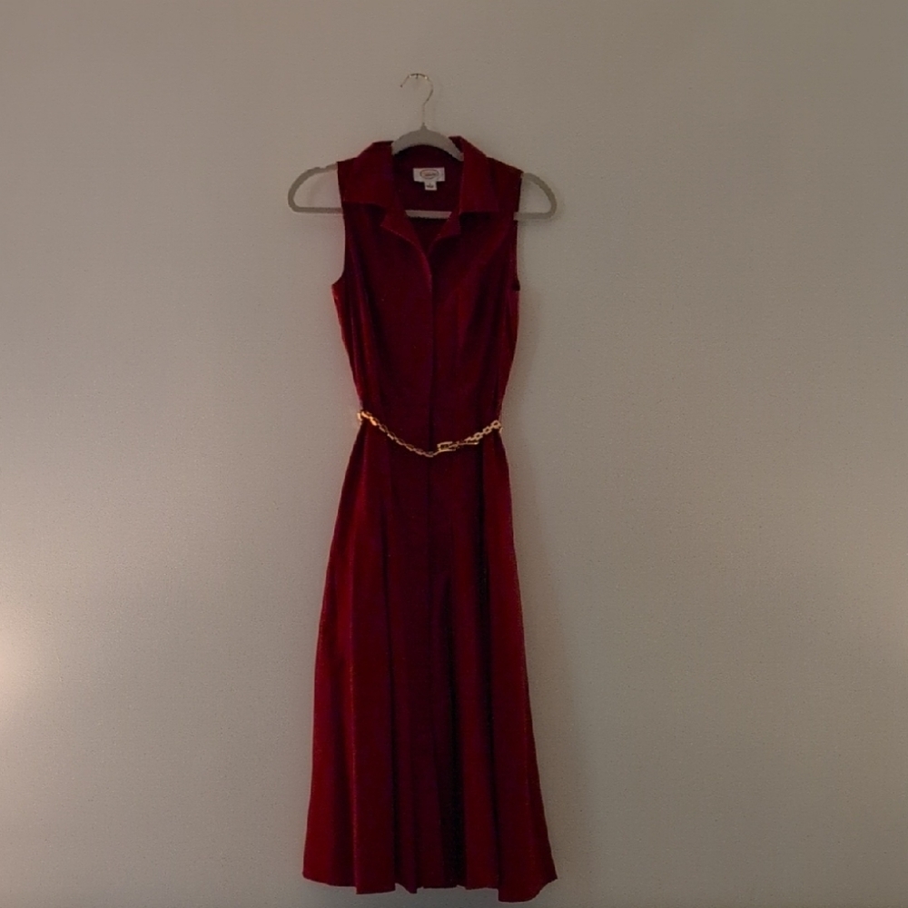 Talbots Red Midi Dress with Gold Accent